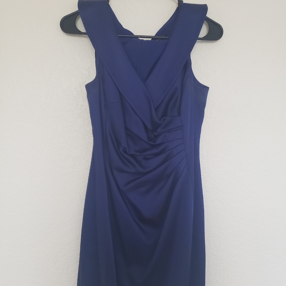 Blue Portrait Collar Ruched Sheath Dress